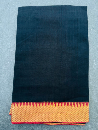Handwoven Mangalgiri Cotton Saree | Black | Gold Zari | Handwoven | Ships from California